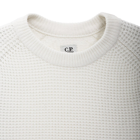 C.P. Company Knitwear Crewneck in Chenille Cotton Gauze White 103 17CMKN040A Degli Uberti